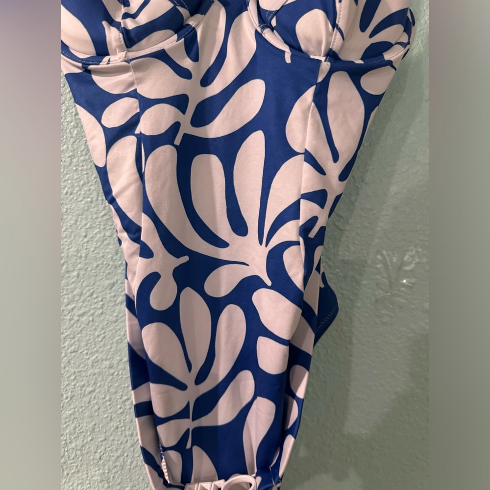 Solid & Striped White And Blue Patterned One-Piec… - image 2